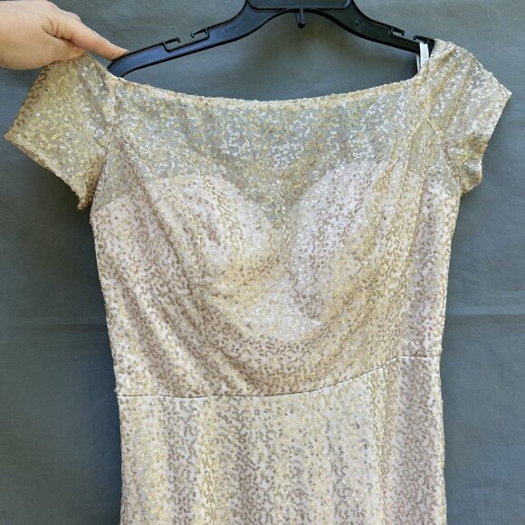 Mori Lee Bridesmaid 21652 Size 12 Gold Sequin Maxi Gown Dress Illusion Neckline - Picture 6 of 10